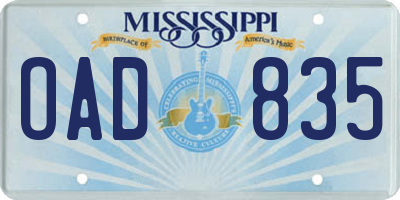 MS license plate OAD835