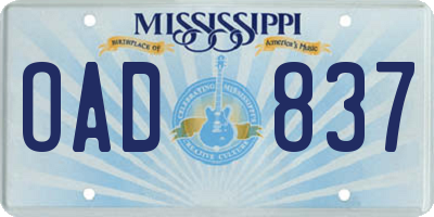 MS license plate OAD837