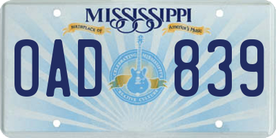MS license plate OAD839