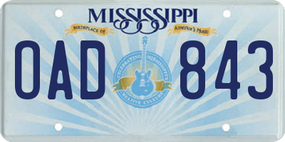 MS license plate OAD843