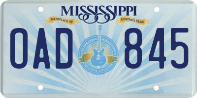 MS license plate OAD845