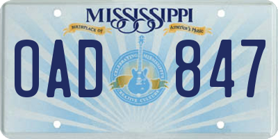 MS license plate OAD847