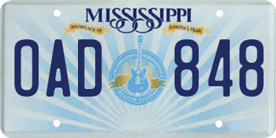MS license plate OAD848