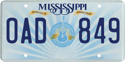 MS license plate OAD849