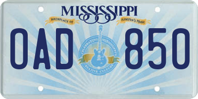 MS license plate OAD850
