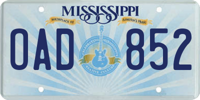 MS license plate OAD852