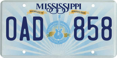 MS license plate OAD858