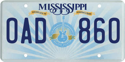 MS license plate OAD860