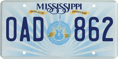 MS license plate OAD862
