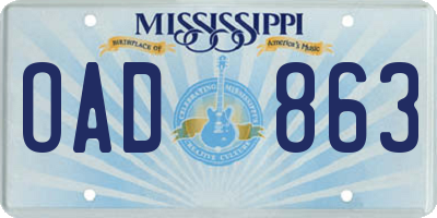 MS license plate OAD863