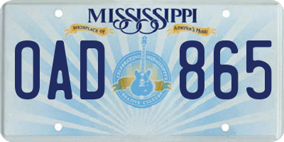MS license plate OAD865