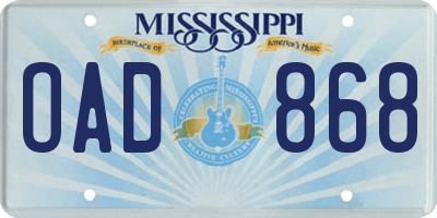 MS license plate OAD868