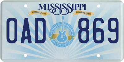 MS license plate OAD869