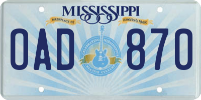 MS license plate OAD870