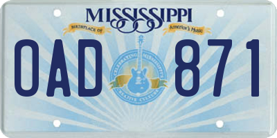MS license plate OAD871