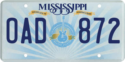 MS license plate OAD872