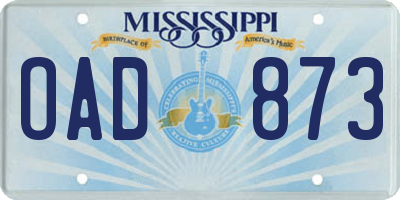 MS license plate OAD873