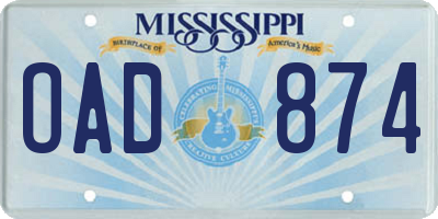 MS license plate OAD874