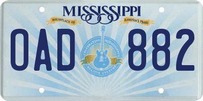 MS license plate OAD882