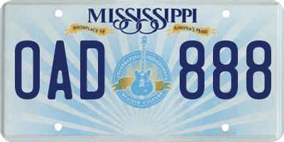 MS license plate OAD888