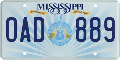 MS license plate OAD889