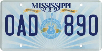 MS license plate OAD890
