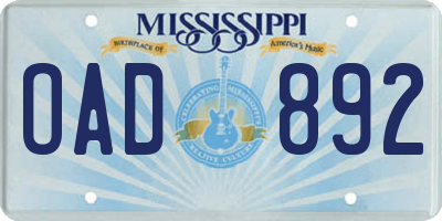 MS license plate OAD892