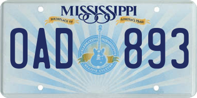 MS license plate OAD893