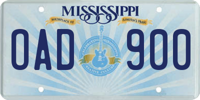 MS license plate OAD900