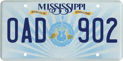 MS license plate OAD902