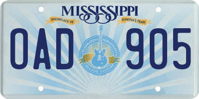 MS license plate OAD905
