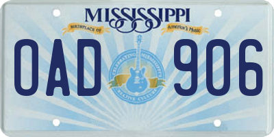 MS license plate OAD906