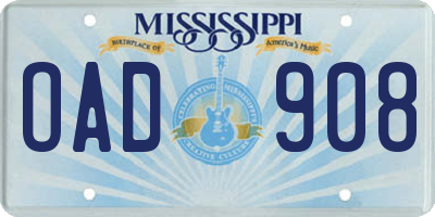 MS license plate OAD908
