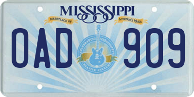 MS license plate OAD909