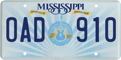 MS license plate OAD910