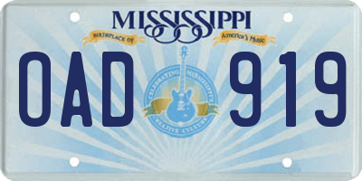 MS license plate OAD919