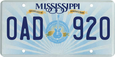 MS license plate OAD920
