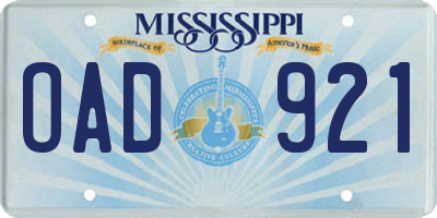 MS license plate OAD921