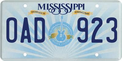 MS license plate OAD923