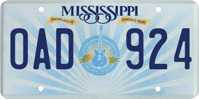 MS license plate OAD924