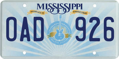 MS license plate OAD926