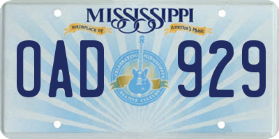 MS license plate OAD929