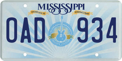 MS license plate OAD934