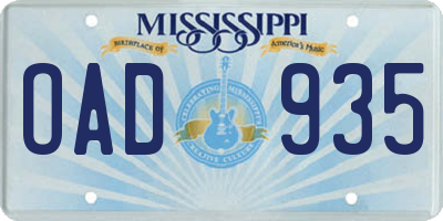 MS license plate OAD935