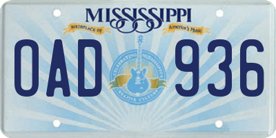 MS license plate OAD936