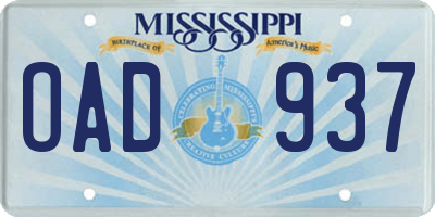 MS license plate OAD937