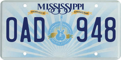 MS license plate OAD948