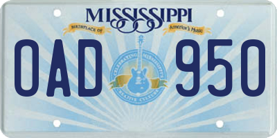 MS license plate OAD950