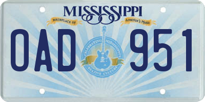 MS license plate OAD951