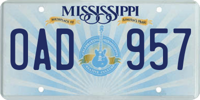 MS license plate OAD957